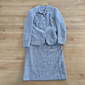 Vintage 70s Stonefield Tweed Blazer Skirt Suit Size S Tan Two Piece Jacket Coat